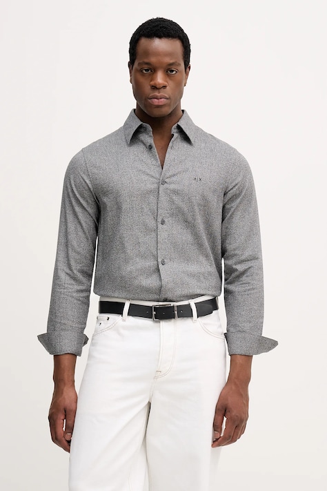 Armani Exchange koszula bawełniana męska kolor szary regular z kołnierzykiem klasycznym XM001147 AF16610