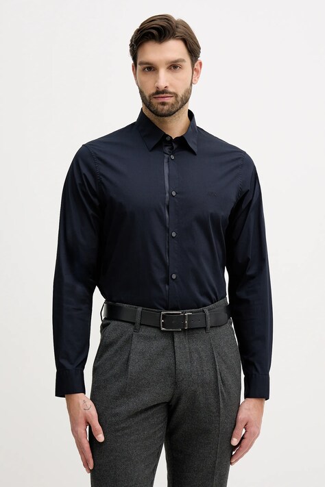 Armani Exchange cămașă culoarea bleumarin, cu guler clasic, regular, XM001500 AF16676