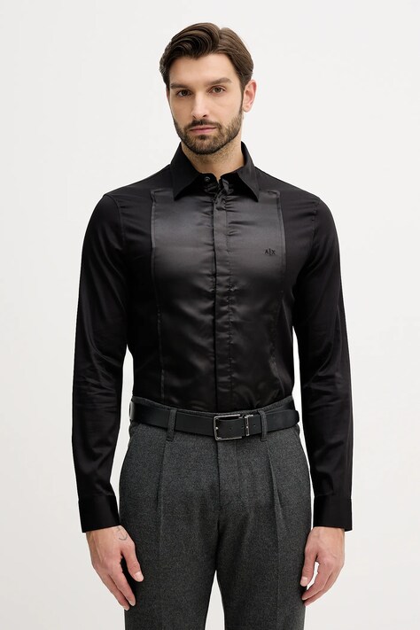 Armani Exchange koszula męska kolor czarny slim z kołnierzykiem klasycznym XM001502 AF10192