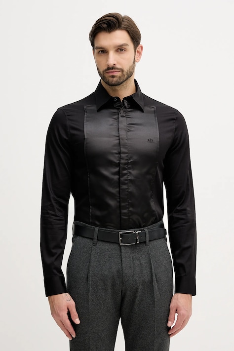Armani Exchange cămașă culoarea negru, cu guler clasic, slim, XM001502 AF10192