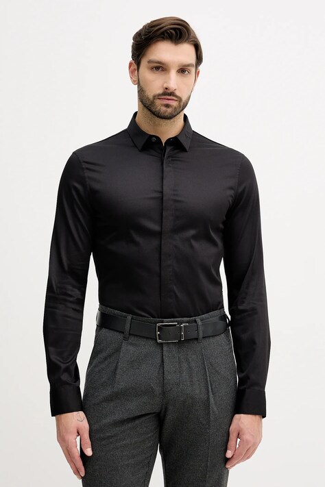 Рубашка Armani Exchange цвет чёрный slim классический воротник XM001867 AF10192