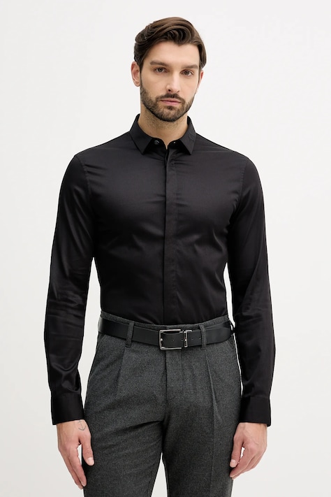 Armani Exchange cămașă culoarea negru, cu guler clasic, slim, XM001867 AF10192