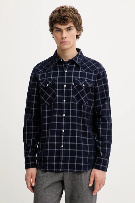 Levi's koszula bawełniana męska kolor granatowy regular z kołnierzykiem klasycznym 85744