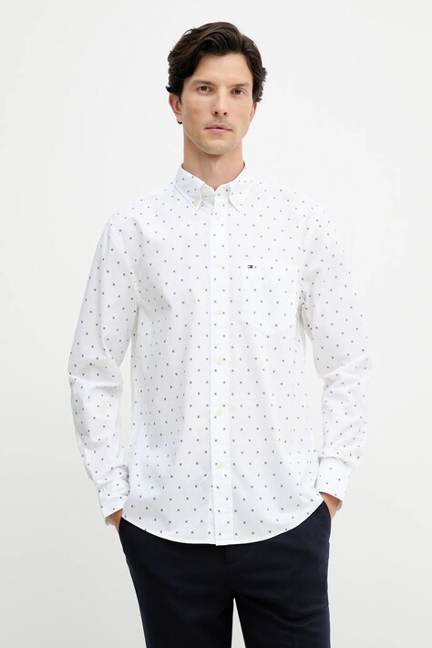 Tommy Hilfiger koszula bawełniana męska kolor biały regular z kołnierzykiem button-down MW0MW40462