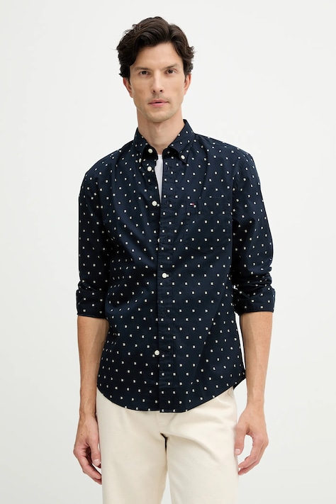 Bavlnená košeľa Tommy Hilfiger tmavomodrá farba, regular, s golierom button-down, MW0MW40462