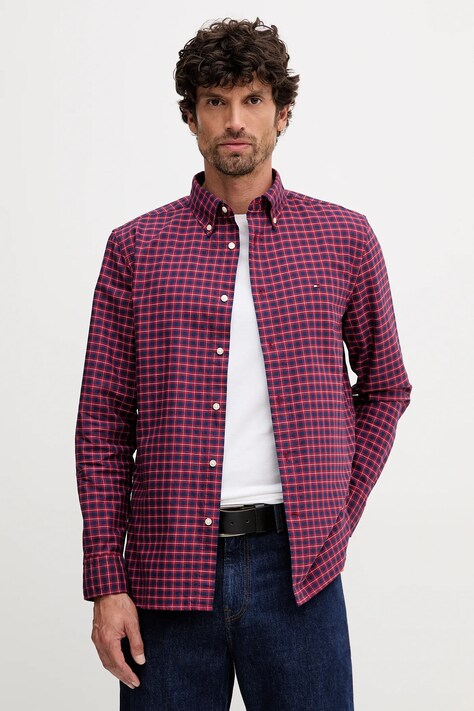 Tommy Hilfiger koszula bawełniana męska kolor czerwony regular z kołnierzykiem button-down MW0MW40467