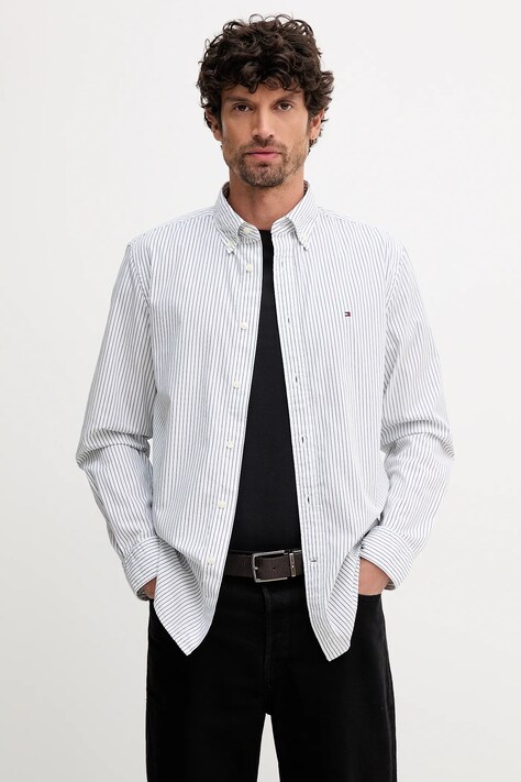 Tommy Hilfiger koszula bawełniana męska kolor biały regular z kołnierzykiem button-down MW0MW41399