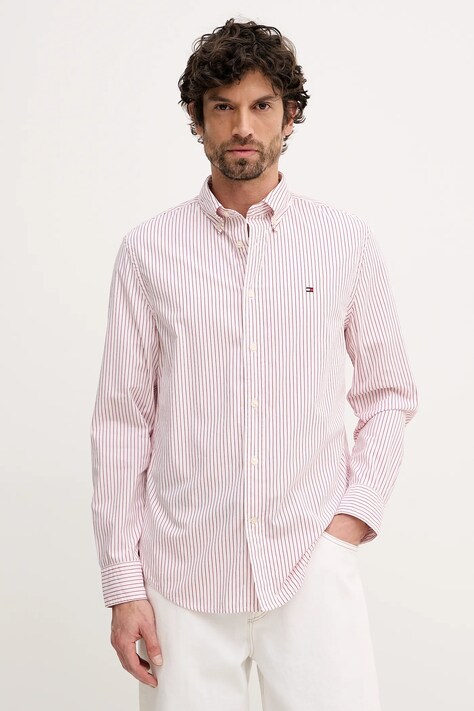 Bavlněná košile Tommy Hilfiger pánská, šedá barva, regular, s límečkem button-down, MW0MW41399