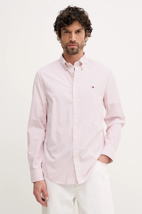 Bavlněná košile Tommy Hilfiger pánská, šedá barva, regular, s límečkem button-down, MW0MW41399