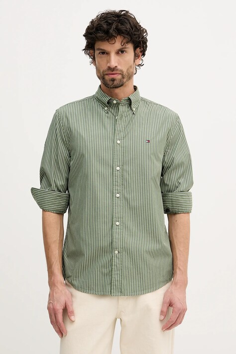 Bavlněná košile Tommy Hilfiger pánská, šedá barva, regular, s límečkem button-down, MW0MW41399