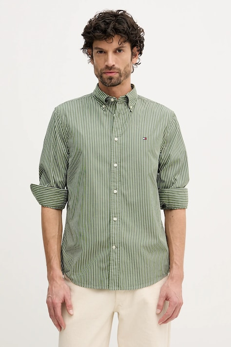 Bavlněná košile Tommy Hilfiger pánská, šedá barva, regular, s límečkem button-down, MW0MW41399