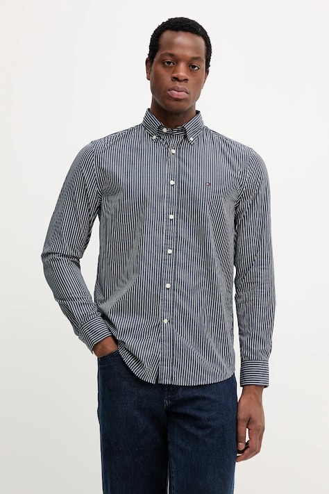 Tommy Hilfiger koszula bawełniana męska kolor czarny regular z kołnierzykiem button-down MW0MW41399