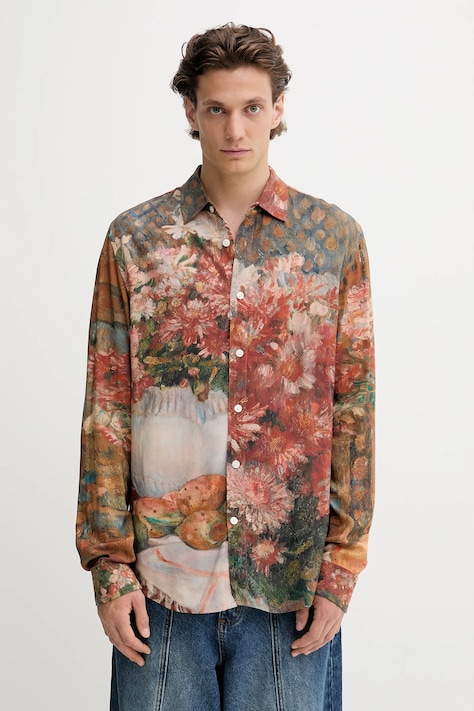 Риза Desigual MILO в кафяво със стандартна кройка с класическа яка 25WMCW18