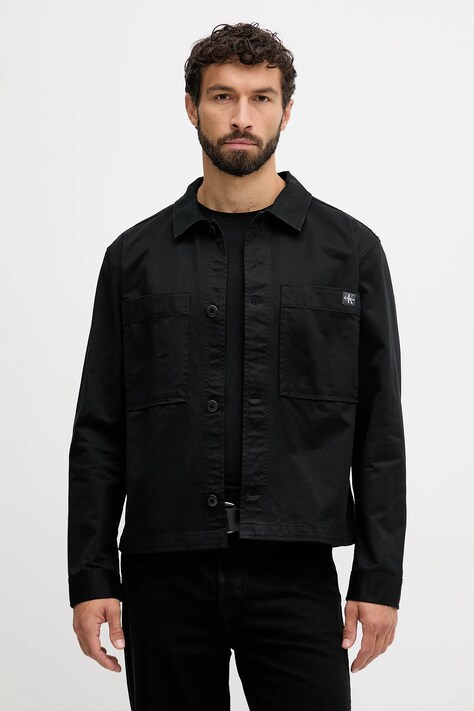 Bavlněná košile Calvin Klein Jeans pánská, černá barva, relaxed, s klasickým límcem, LV04RD110G