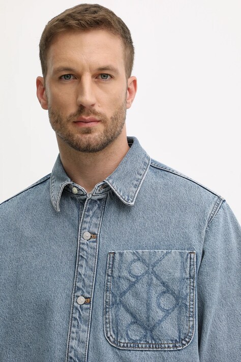 Calvin Klein Jeans koszula jeansowa męska kolor niebieski relaxed z kołnierzykiem klasycznym LV04RD747G
