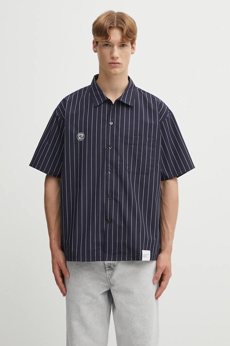 NEIGHBORHOOD cămașă stripe work culoarea bleumarin, cu guler clasic, relaxed, 251TSNH.SHM05