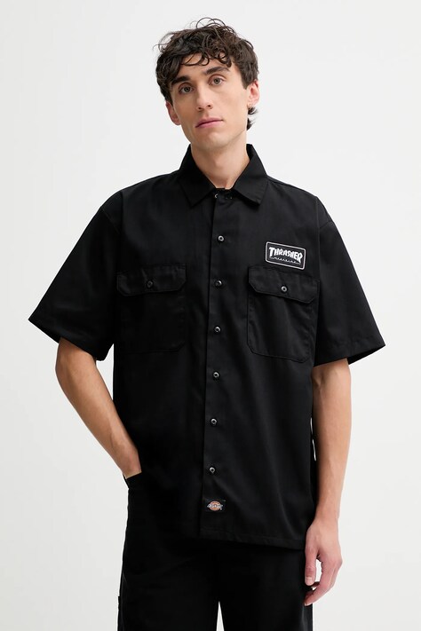 Dickies koszula męska kolor czarny relaxed z kołnierzykiem klasycznym DK0A88HT