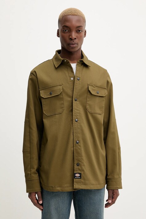 Dickies koszula męska kolor zielony regular z kołnierzykiem klasycznym DK0A8673