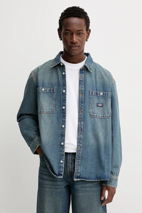 Dickies koszula jeansowa męska kolor granatowy regular z kołnierzykiem klasycznym DK0A87PX