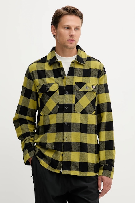 Памучна риза Dickies в зелено със стандартна кройка с класическа яка DK0A4XDZ