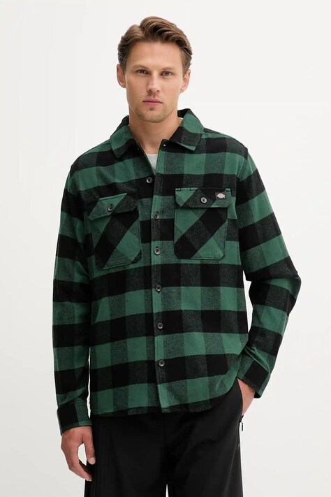 Dickies koszula bawełniana męska kolor zielony regular z kołnierzykiem klasycznym DK0A4XDZ