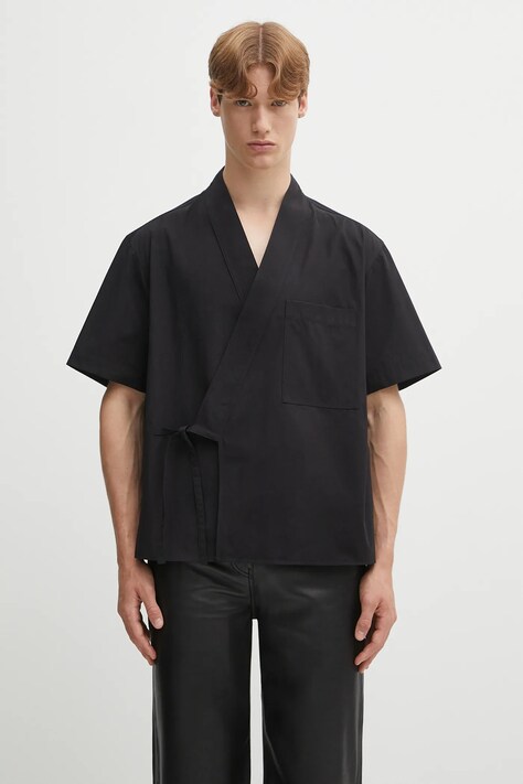 Kenzo koszula bawełniana Kimono Short Sleeve męska kolor czarny relaxed FF65CH1269LP