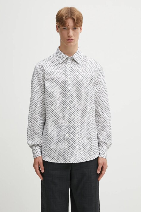 Kenzo koszula bawełniana Weave Regular męska kolor biały relaxed z kołnierzykiem klasycznym FF65CH4029JD