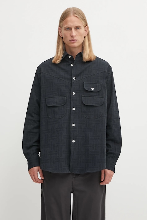 Сорочка Kenzo Weave Workwear Overshirt колір синій relaxed класичний комір FF65CH5369JF