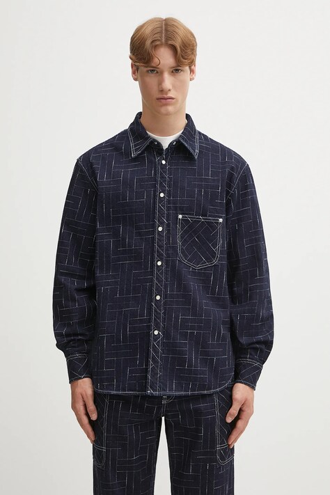 Kenzo koszula jeansowa Weave Casual męska kolor granatowy relaxed z kołnierzykiem klasycznym FF65DC4226V1