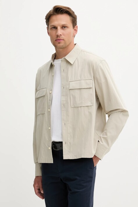 Calvin Klein koszula męska kolor beżowy relaxed z kołnierzykiem klasycznym LV04LD122G