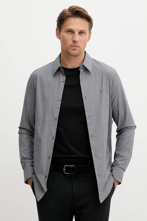 Košeľa Calvin Klein šedá farba, slim, s talianskym golierom, LV04LD135G