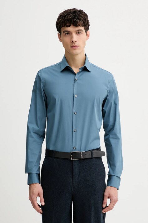 Calvin Klein koszula męska kolor niebieski slim z kołnierzykiem klasycznym LV019EU037