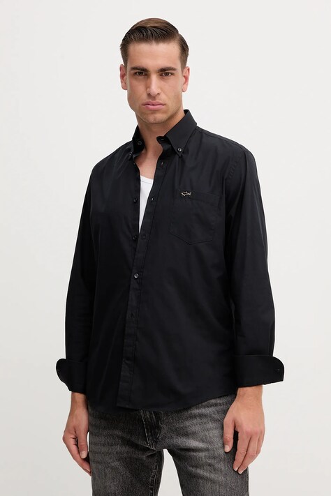 Бавовняна сорочка Paul&Shark колір чорний regular комір button-down 15313316