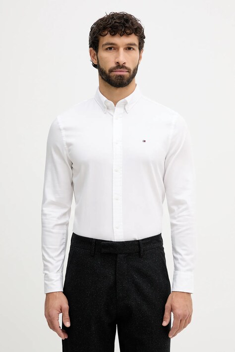 Tommy Hilfiger cămașă culoarea alb, cu guler button-down, slim, MW0MW40458