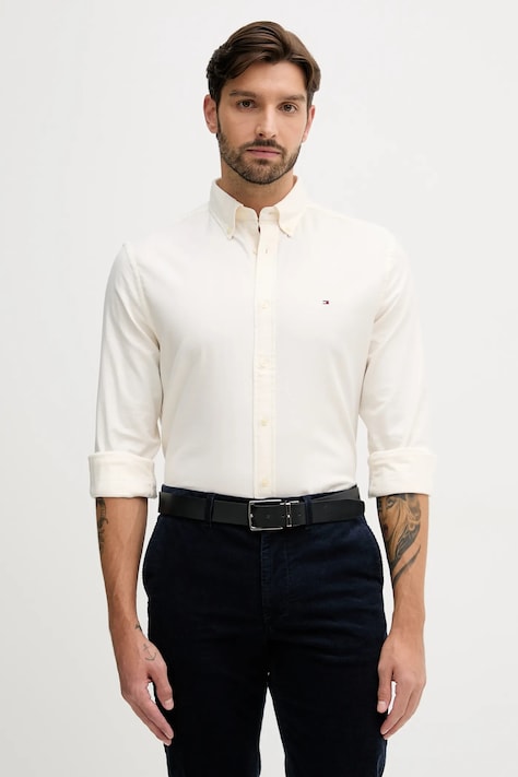 Tommy Hilfiger cămașă culoarea bej, cu guler button-down, regular, MW0MW40469
