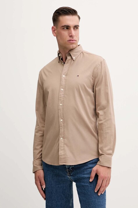 Košeľa Tommy Hilfiger hnedá farba, regular, s golierom button-down, MW0MW40469