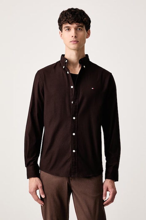 Tommy Hilfiger Košile pánská s bavlnou hnědá hladká MW0MW40469