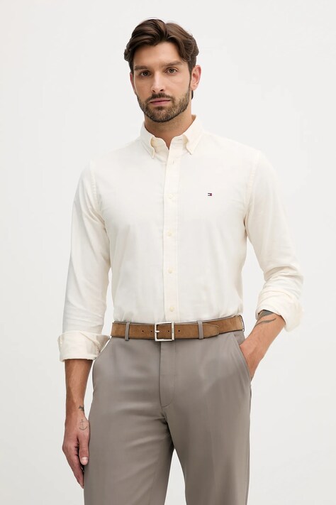 Tommy Hilfiger koszula sztruksowa męska kolor beżowy regular z kołnierzykiem button-down MW0MW40486
