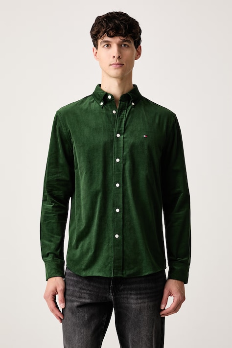 Tommy Hilfiger Koszula męska sztruksowa zielona gładka MW0MW40486