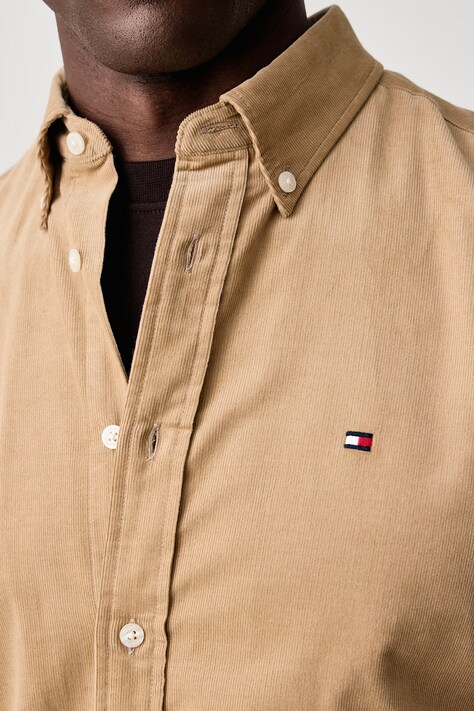 Tommy Hilfiger Koszula męska sztruksowa beżowa gładka MW0MW40486