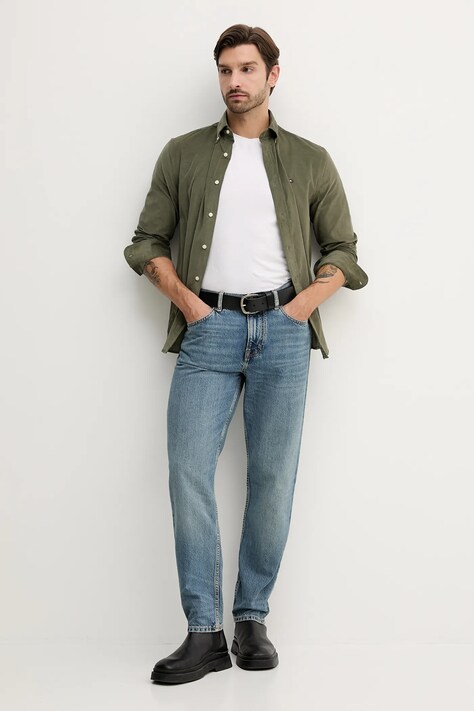 Tommy Hilfiger koszula sztruksowa męska kolor zielony regular z kołnierzykiem button-down MW0MW40486