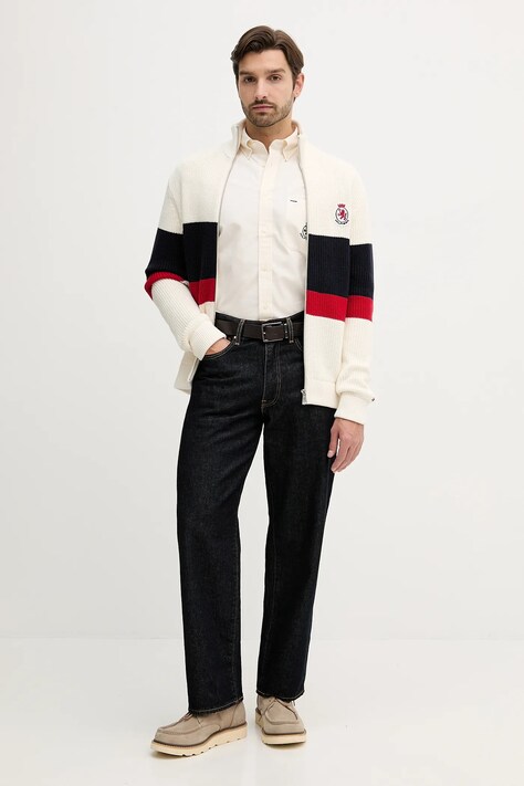 Tommy Hilfiger koszula bawełniana męska kolor beżowy regular z kołnierzykiem klasycznym MW0MW40890