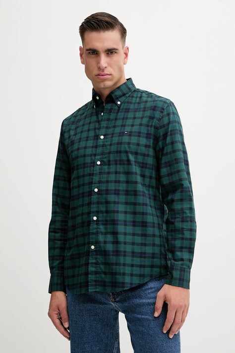 Tommy Hilfiger cămașă din bumbac culoarea verde, cu guler button-down, regular, MW0MW41493