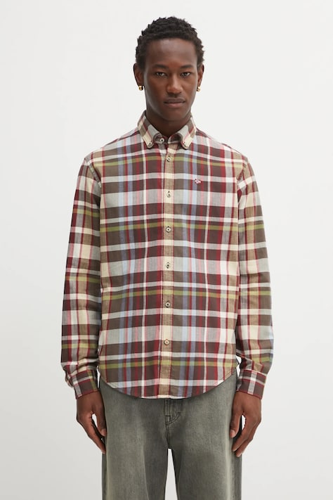 Βαμβακερό πουκάμισο Napapijri G-Trekking 3 ανδρικό, χρώμα: καφέ, NP0A88TLCBX1