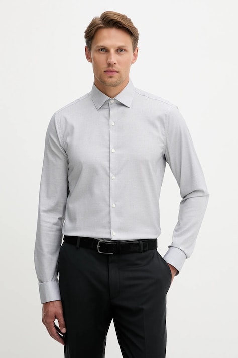 Calvin Klein koszula męska kolor niebieski slim z kołnierzykiem włoskim LV019EU057