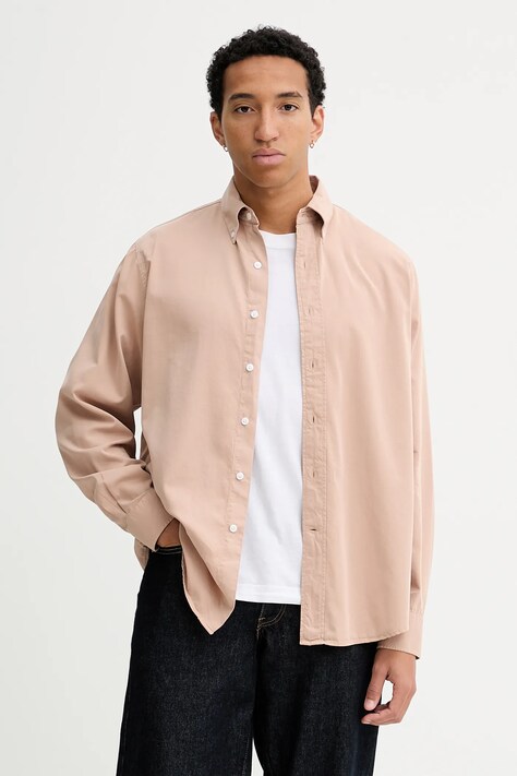 Filippa K koszula męska kolor beżowy relaxed z kołnierzykiem button-down 31468