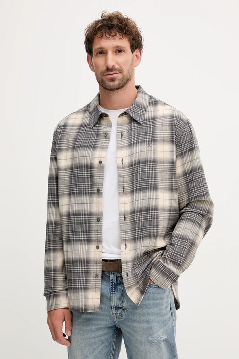 Calvin Klein Jeans koszula bawełniana męska kolor szary regular z kołnierzykiem klasycznym LV04RD105G