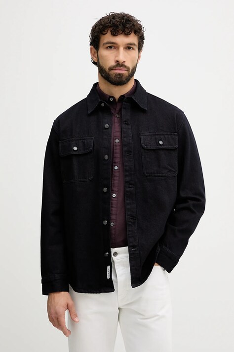 Calvin Klein Jeans koszula jeansowa męska kolor granatowy relaxed z kołnierzykiem klasycznym LV04RD744G