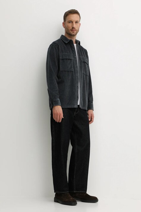 Calvin Klein Jeans koszula sztruksowa męska kolor granatowy relaxed z kołnierzykiem klasycznym LV04RD106G
