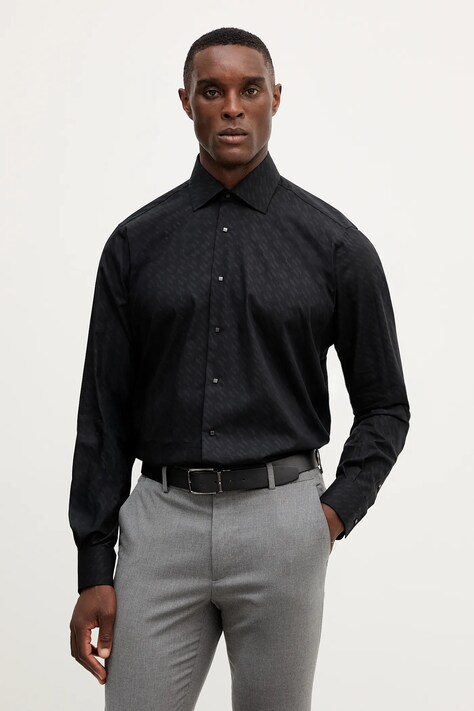 Βαμβακερό πουκάμισο Karl Lagerfeld ανδρικό, χρώμα: μαύρο, 554668.605000